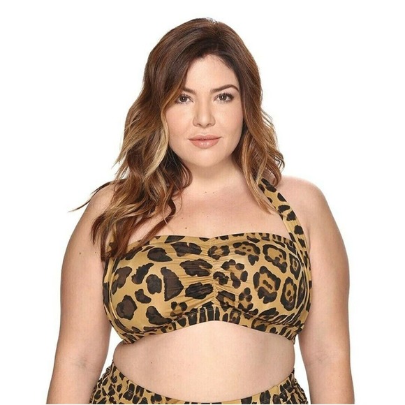 NWT $70 LAUREN RALPH‎ LAUREN PLUS SIZE WOMEN'S 20W LEOPARD RETRO HALTER SWIM TOP - Picture 1 of 3